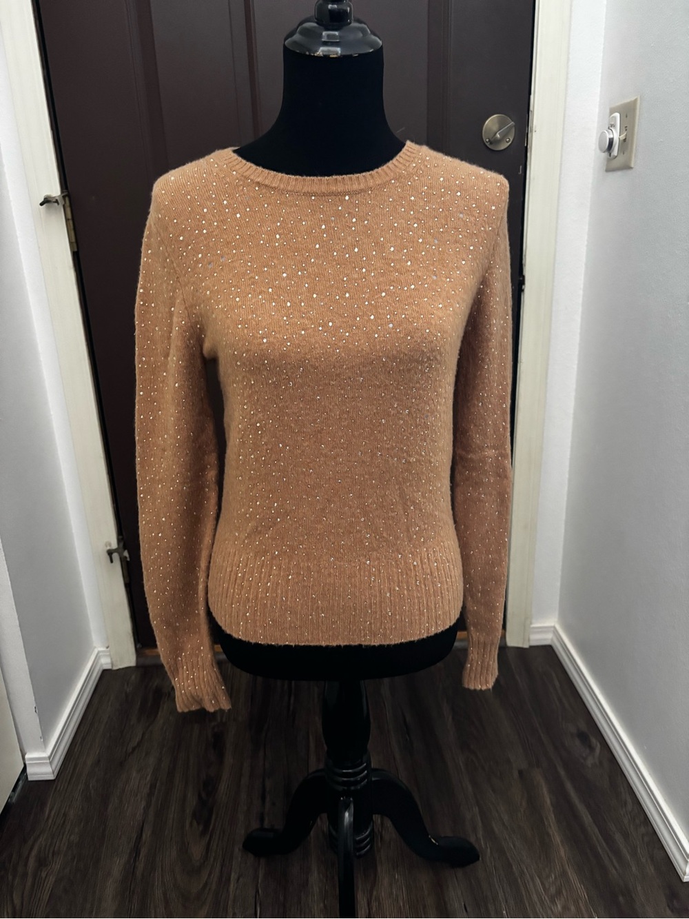 J. Crew Camel Crewneck Sweater with Sparkle Studs